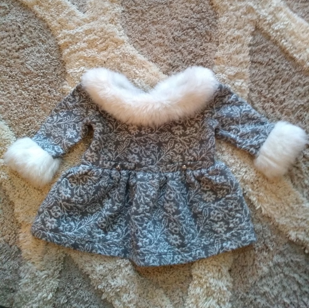 Janie and Jack Floral Jacquard Dress with fur